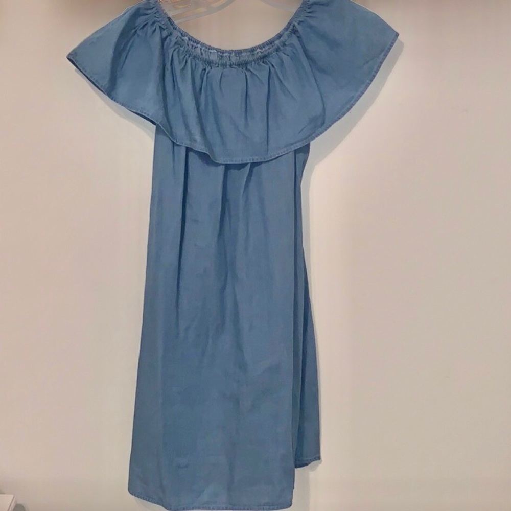 Off Shoulder Denim Ruffle Dress